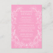 ホットピンクの白いフローラの結婚詳細カード エンクロージャーカード (正面)