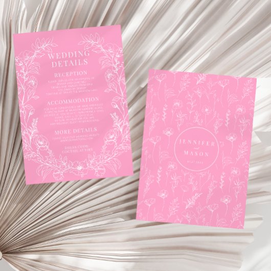 ホットピンクの白いフローラの結婚詳細カード エンクロージャーカード