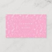 ホットピンクの白い花のボヘミアンモダンウェディング プレイスカード (裏面)