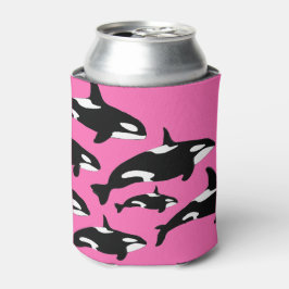 ホットピンクの白と黒のOrca Whale Pattern 缶クーラー