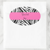 ホットピンクの白黒ゼブラ 楕円形シール (バッグ)