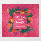 ホットピンクの秋の感謝祭の葉 スパークリングワインラベル (シングルラベル)