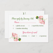 ホットピンクの花が緑葉色 出欠カード (正面/裏面)