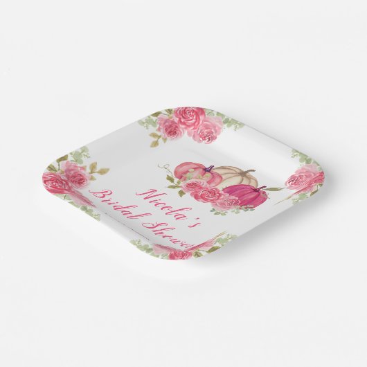 ホットピンクの花のカボチャ ブライダルシャワー ペーパープレート (傾斜あり)