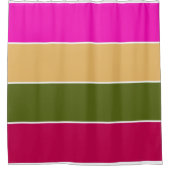 ホットピンクの花のストライプ花 シャワーカーテン (正面)