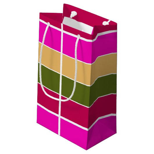 ホットピンクの花のストライプ花 スモールペーパーバッグ (裏面アングル)