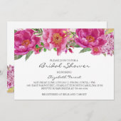 ホットピンクの花のブライダルシャワーの招待 招待状 (正面/裏面)