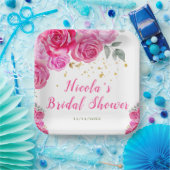 ホットピンクの花のブライダルシャワー ペーパープレート (パーティー)