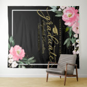 ホットピンクの花の卒業パーティー写真用背景 タペストリー (インサイチュ(横))