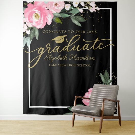 ホットピンクの花の卒業パーティー写真用背景 タペストリー (インサイチュ)