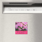 ホットピンクの花の結婚式日程お知らせ マグネット (インサイチュ (食洗機))