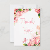ホットピンクの花の蝶結婚類 サンキューカード (正面)