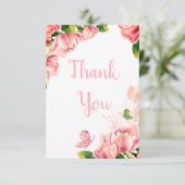 ホットピンクの花の蝶結婚類 サンキューカード (スタンド正面)