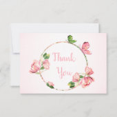 ホットピンクの花の蝶結婚類 サンキューカード (正面)
