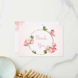 ホットピンクの花の蝶結婚類 サンキューカード