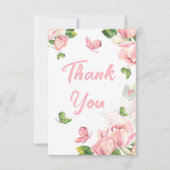 ホットピンクの花の蝶結婚類 サンキューカード (正面)