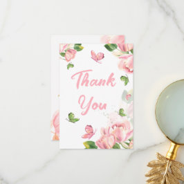 ホットピンクの花の蝶結婚類 サンキューカード