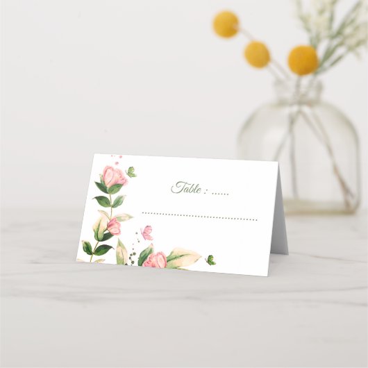 ホットピンクの花の蝶結婚類 プレイスカード (正面)