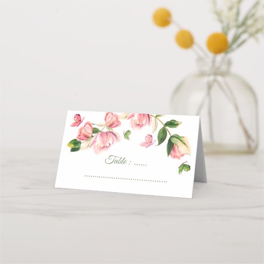 ホットピンクの花の蝶結婚類 プレイスカード (正面)