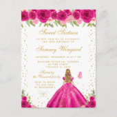 ホットピンクの花の金髪プリンセス スイート16 ポストカード (正面)