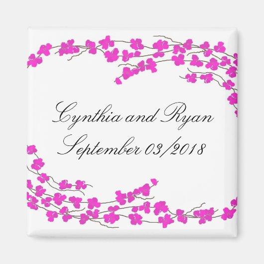 ホットピンクの花のSave the Date マグネット (正面)