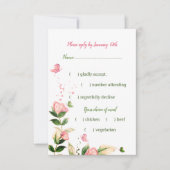 ホットピンクの花は緑葉のタチョウ 出欠カード (正面)