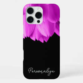 ホットピンクの花びら ブラックのカスタムネーム入り iPhone 16 PRO MAXケース