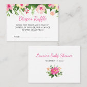 ホットピンクの花ベビーシャワーおむつラッフルチケット 名刺 (正面/裏面)