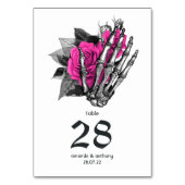 ホットピンクの花モチーフのゴシックウェディング テーブルナンバー (裏面)
