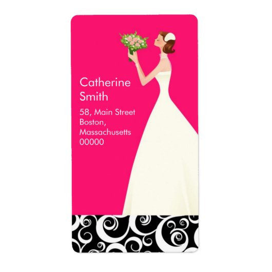 ホットピンクの花嫁の旋回住所 シール (正面)