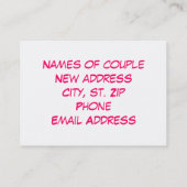 ホットピンクの花柄の新しい家の住所カード 名刺 (裏面)