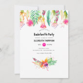 ホットピンクの花柄トロピカルサマー ブライズメイドパーティー 招待状 (正面)