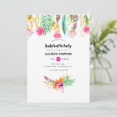 ホットピンクの花柄トロピカルサマー ブライズメイドパーティー 招待状 (スタンド正面)