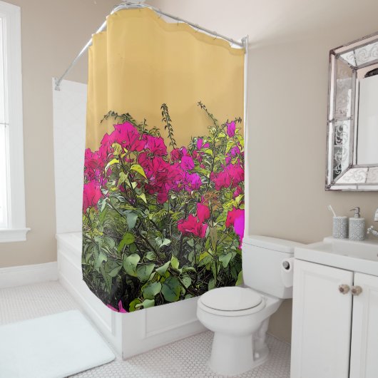 ホットピンクの花 シャワーカーテン (インサイチュ)