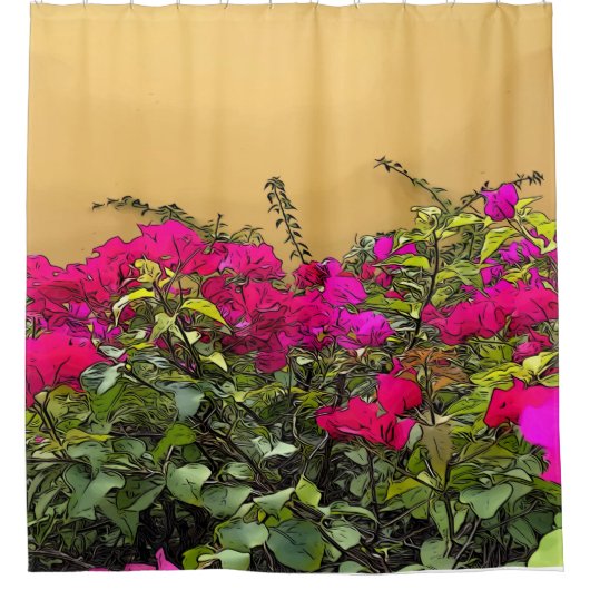 ホットピンクの花 シャワーカーテン (正面)