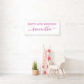 ホットピンクの華やかな40歳の誕生日 名前入り 横断幕 (インサイチュ)