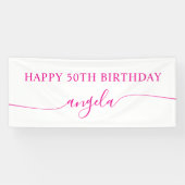 ホットピンクの華やかな50歳の誕生日おめでとう 名前入り 横断幕 (横)