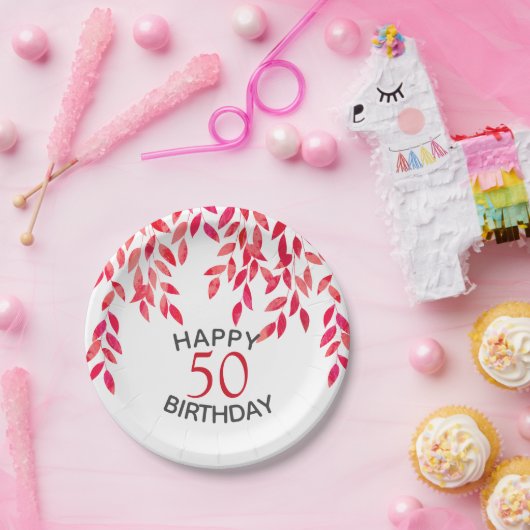 ホットピンクの葉の誕生日パーティー ペーパープレート (パーティー)