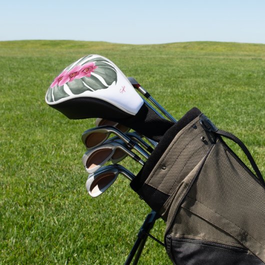 ホットピンクの蘭あなたの名前と熱帯フローラ ゴルフヘッドカバー (インサイチュ)