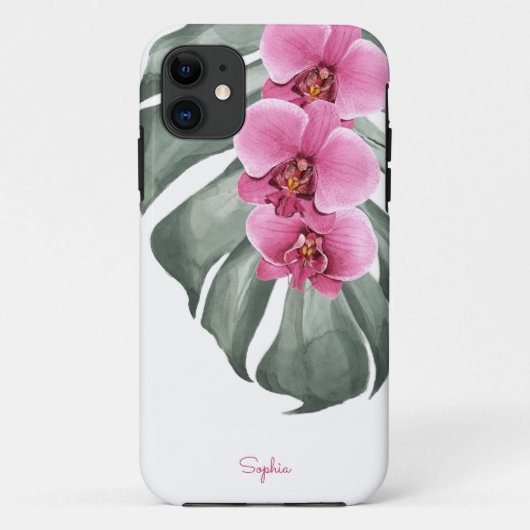 ホットピンクの蘭あなたの名前と熱帯フローラ Case-Mate iPhoneケース (裏面)