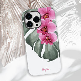 ホットピンクの蘭あなたの名前と熱帯フローラ Case-Mate iPhone 14 PRO MAXケース