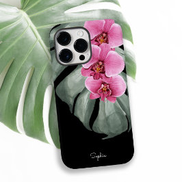 ホットピンクの蘭あなたの名前と熱帯フローラ Case-Mate iPhone 14 PRO MAXケース