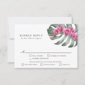 ホットピンクの蘭の熱帯性RSVP with Entrees 出欠カード (正面)