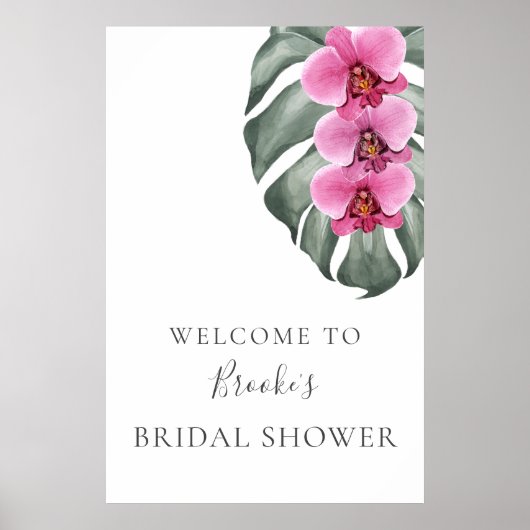 ホットピンクの蘭を使ったウェディングシャワーのお出迎え ポスター (正面)