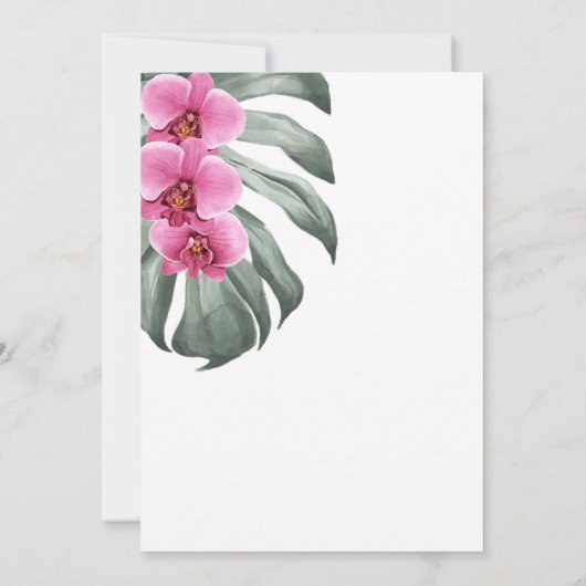 ホットピンクの蘭トロピカル40歳の誕生日パーティー 招待状 (裏面)