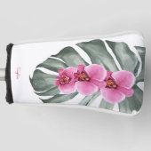 ホットピンクの蘭 熱帯の花をあしらった女性の名前入りデザイン ゴルフヘッドカバー (正面)