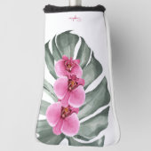 ホットピンクの蘭 熱帯の花をあしらった女性の名前入りデザイン ゴルフヘッドカバー (回転90)