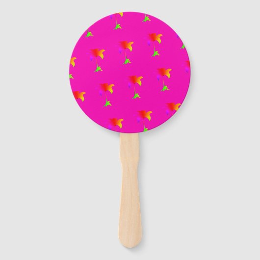 ホットピンクの虹の花 ハンドファン (正面)