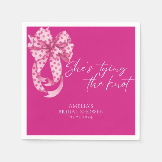 ホットピンクの蝶結び 彼女の結婚前のお祝い スタンダードカクテルナプキン (正面)