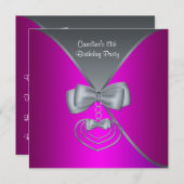 ホットピンクの誕生日パーティー 招待状 (正面/裏面)